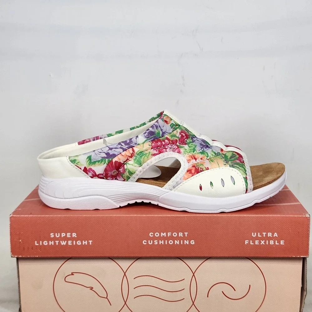 Easy Spirit Traciee Sandal Women Size 7 NARROW White Floral Comfort Slide Shoes